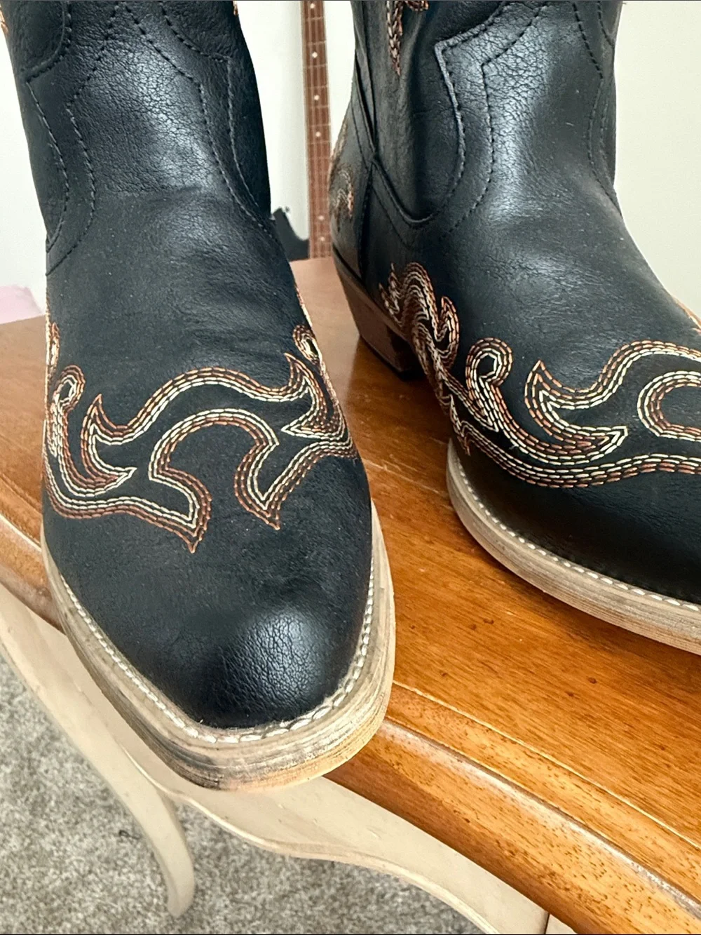 Women's Black Over-the-Knee Western Boots with Tan Embroidery